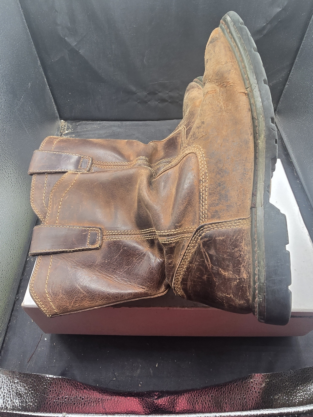 Caterpillar Brown Leather Cowboy Work Boots - Picture 3 of 7